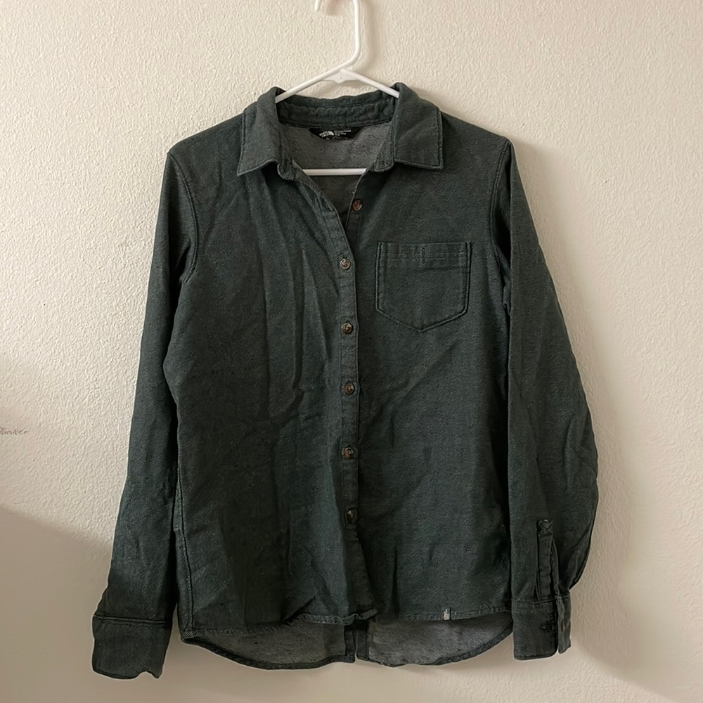 Green north face button up shirt size medium